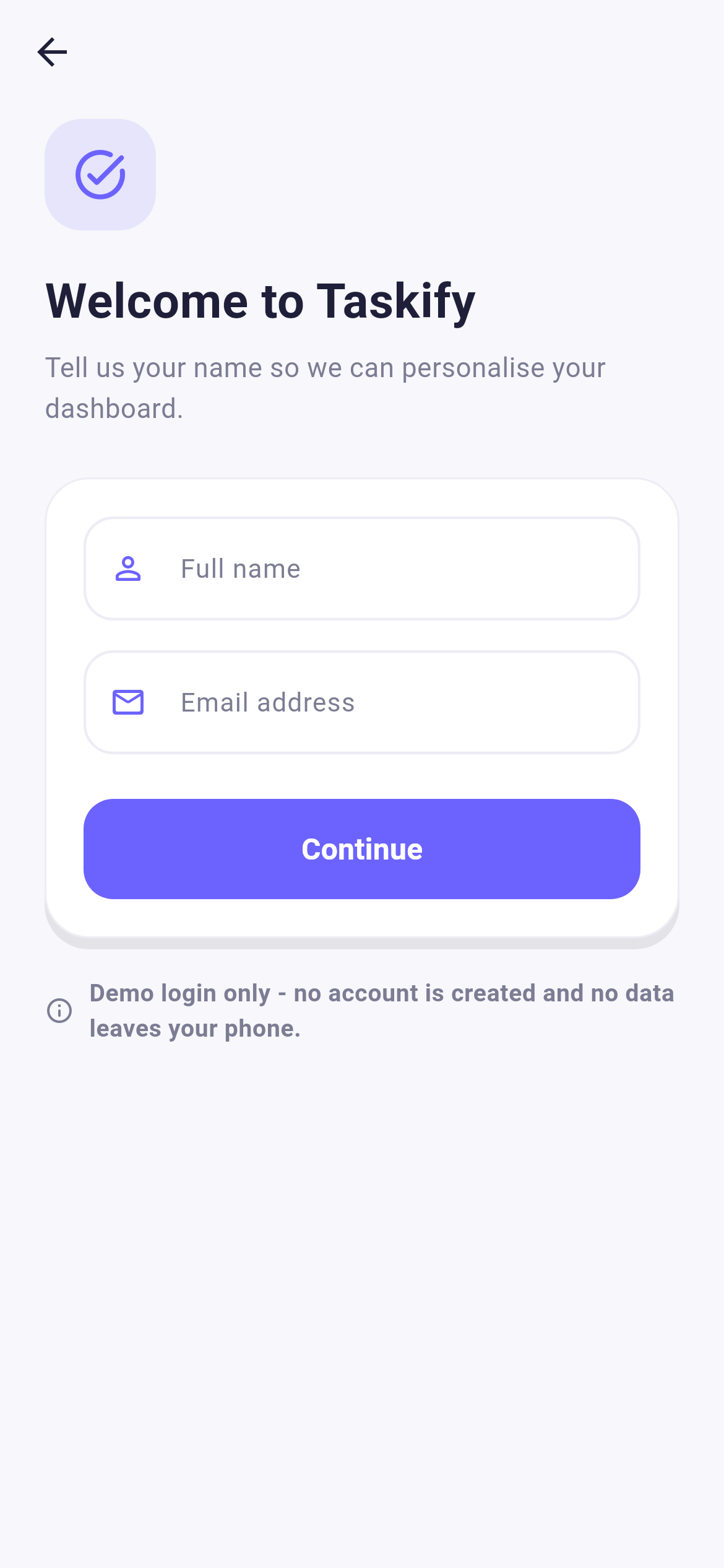 Login screen