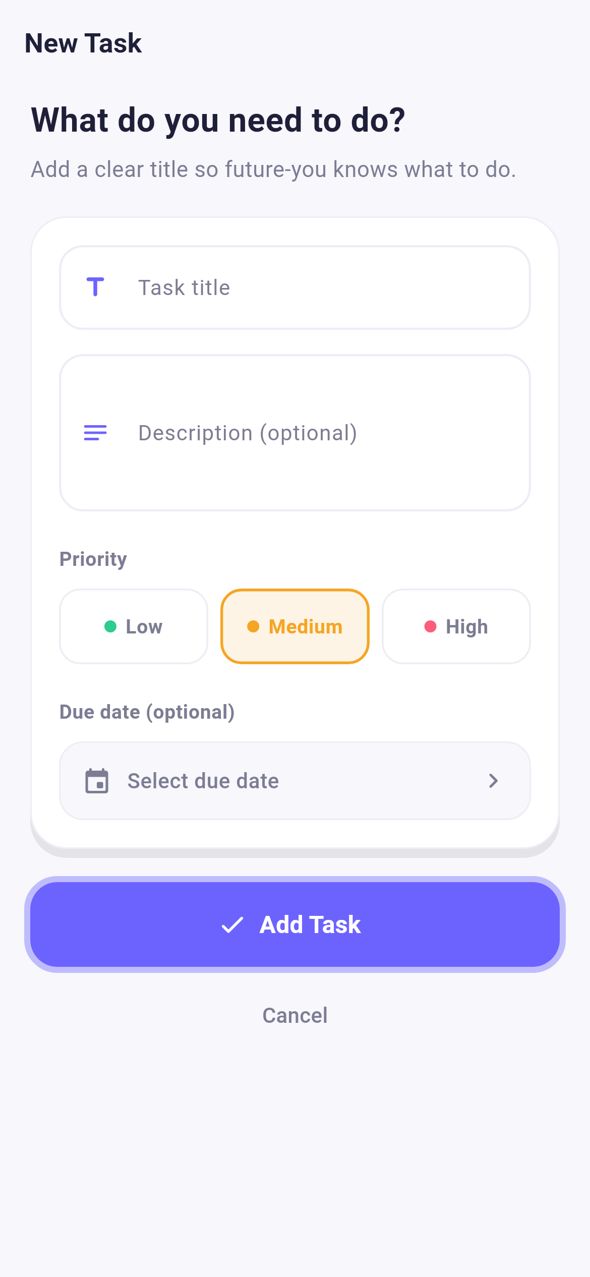 Add task screen